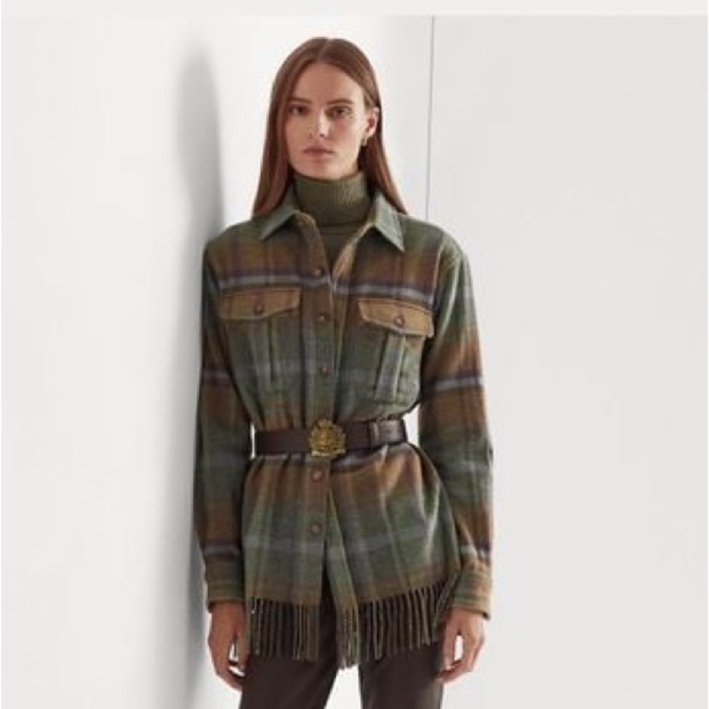 RALPH LAUREN FRINGED PLAID SHIRT/OVERCOAT XL Brand New